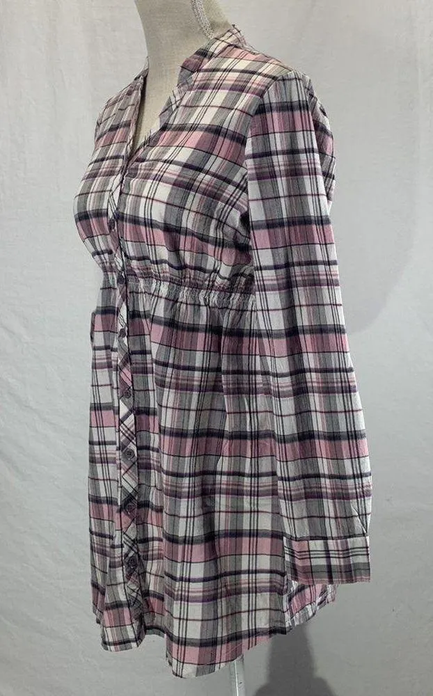 Oh Baby By Motherhood Plaid Pink Purple Black Button Down Long Sleeve Top Size S - Image 5