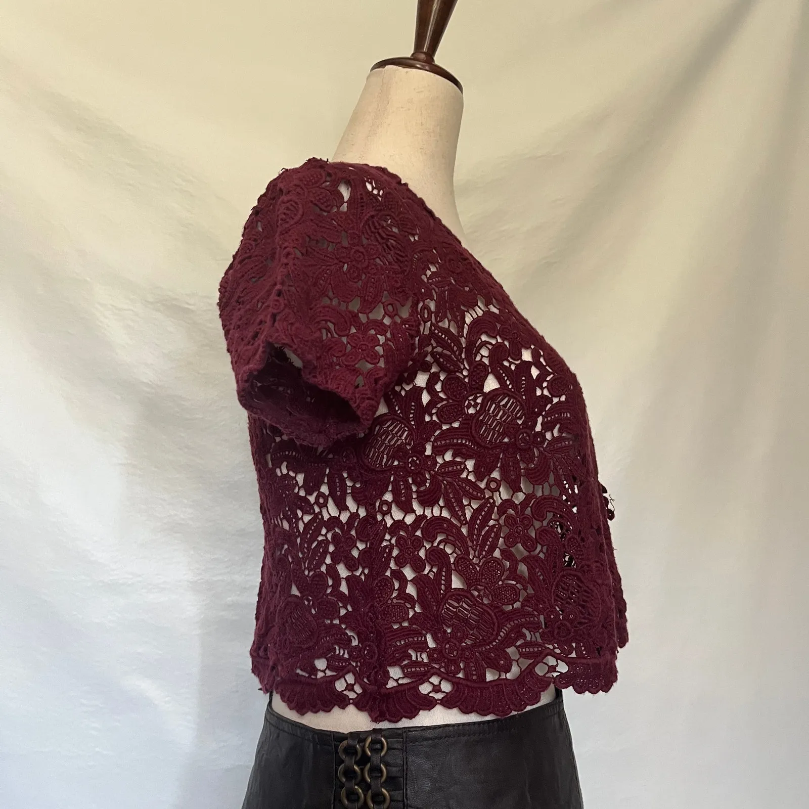 Abercrombie & Fitch Y2K Lace Crop Women Top XS Festival Coquette Burgundy Boho - Image 4