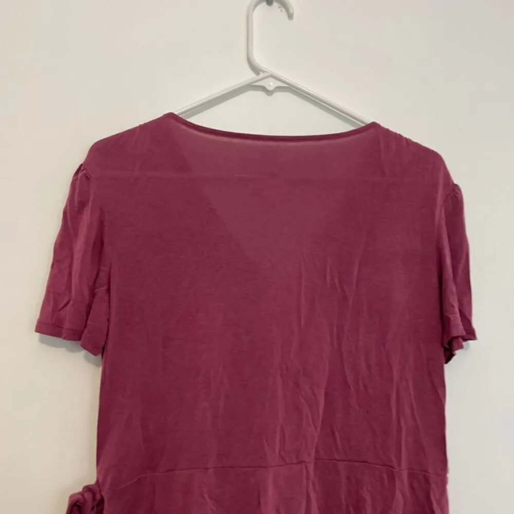 MAURICES 24/7 Wrap Front Top Berry Mauve Pink ish Surplice Short Sleeve Peplum L - Image 9