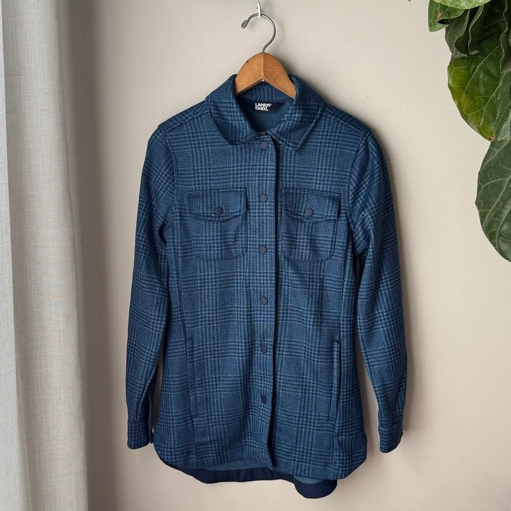 Lands End Jacket Womens Deep Sea Navy Blue Glen Plaid OekoTex Heritage Gorpcore - Image 2