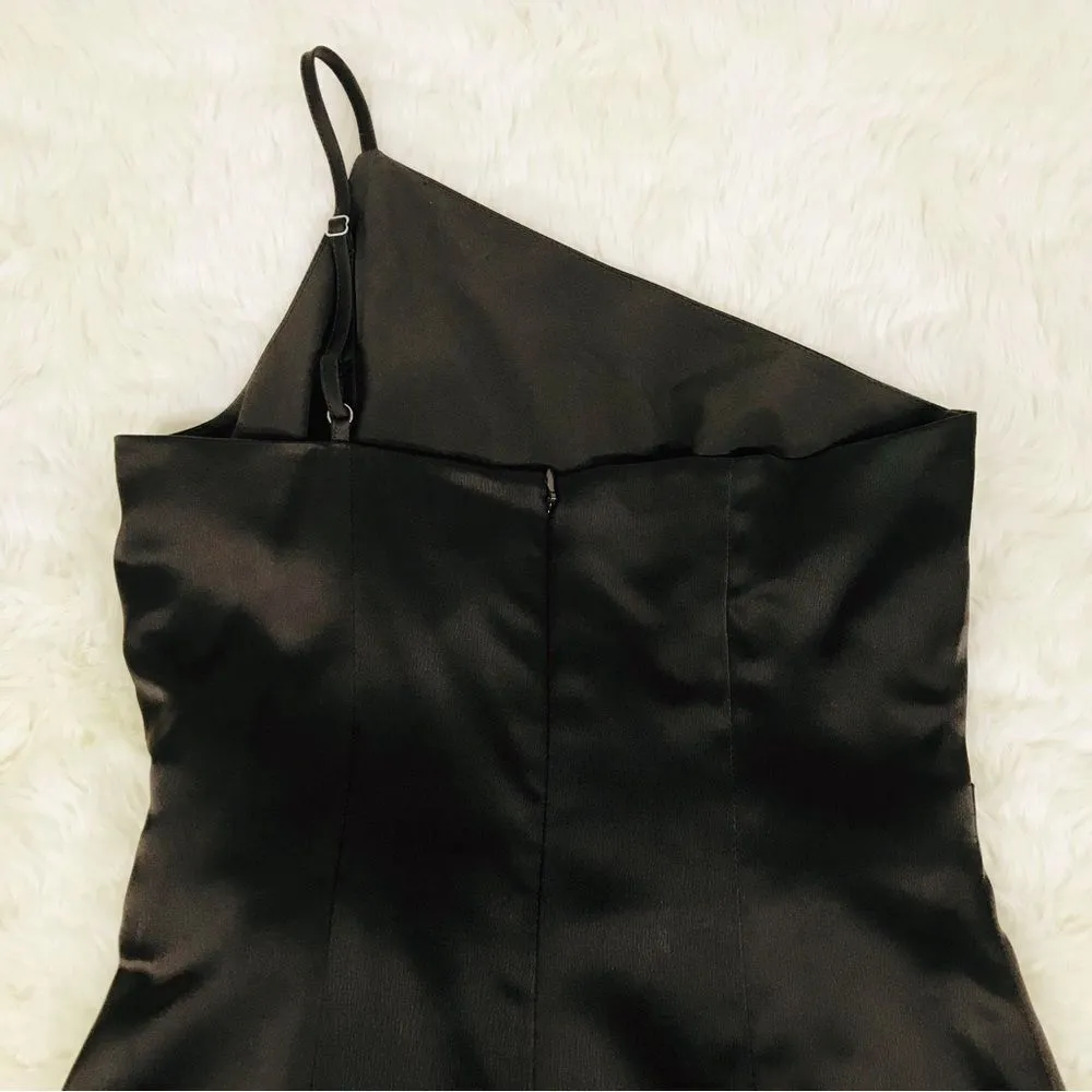 GIANNI BINI Brown Satin One Shoulder Mini Dress Cocktail Wrap Tie Waist Sz 0 New - Image 9