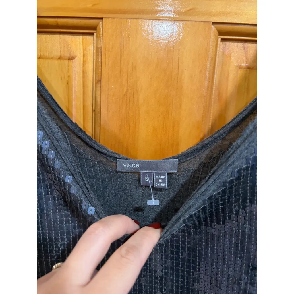 Vince Black Sequin Tank Dress Size S Sleeveless Party Holiday Cocktail - Image 2