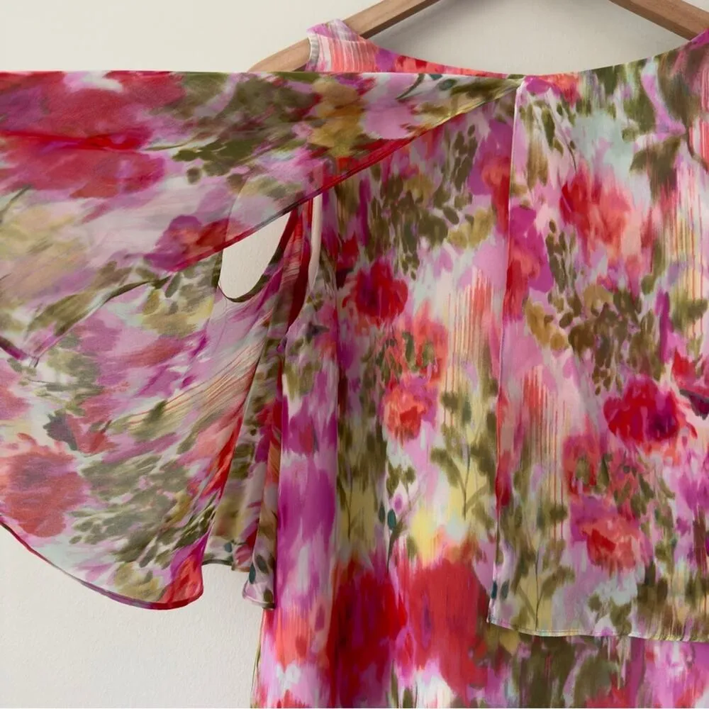 Maggy London Brushed Flower Printed Chiffon with Cold Shoulder Short Sleeve EUC - Image 8