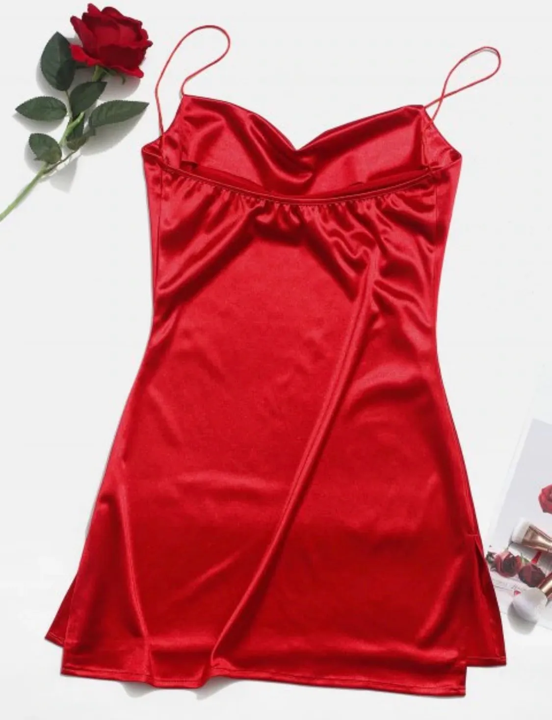 Zaful Side Slit Satin Dress - Image 3