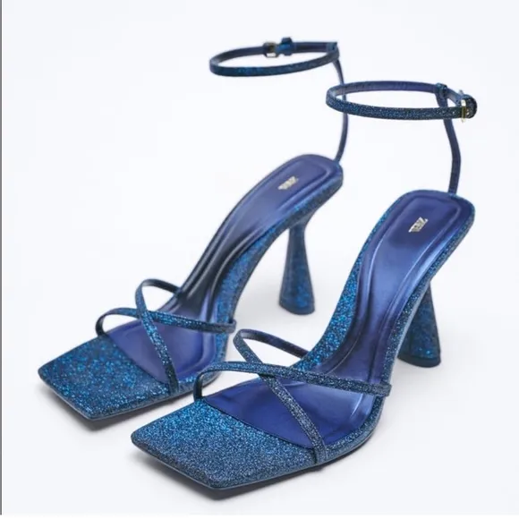 Zara Blue Strappy Glitter Heeled Sandals - Image 2