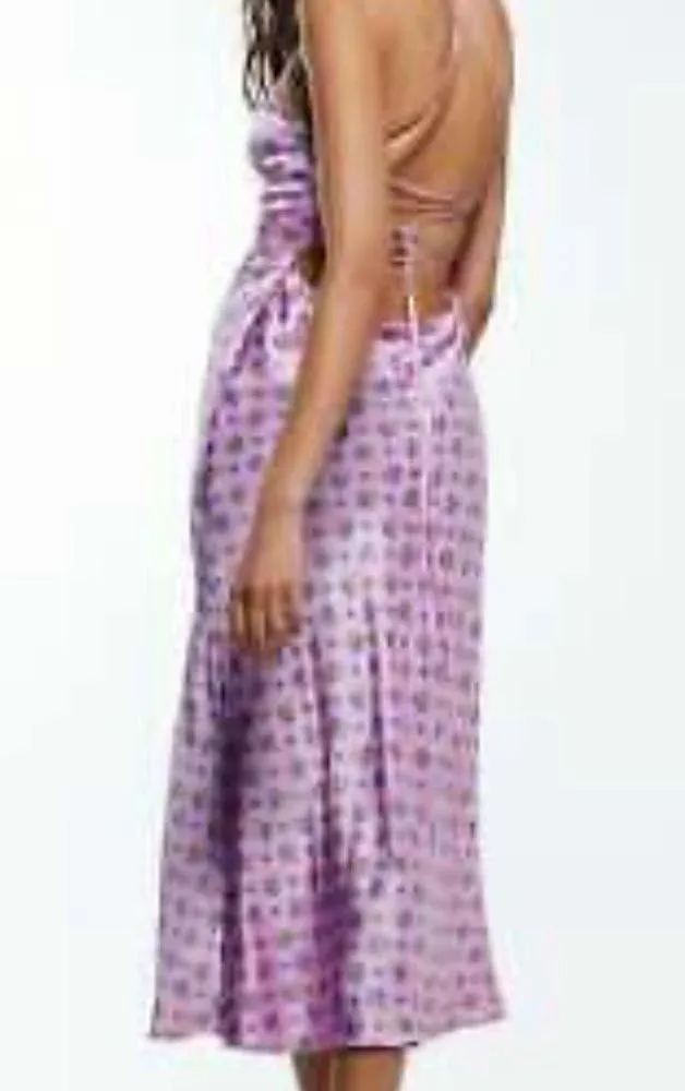 Satin Floral Midi Dress Size Large - Image 3