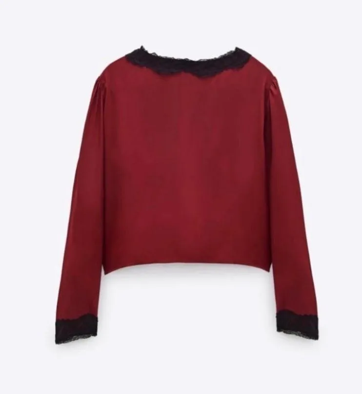 Lace Shirt Tie Blouse Silk - Image 9