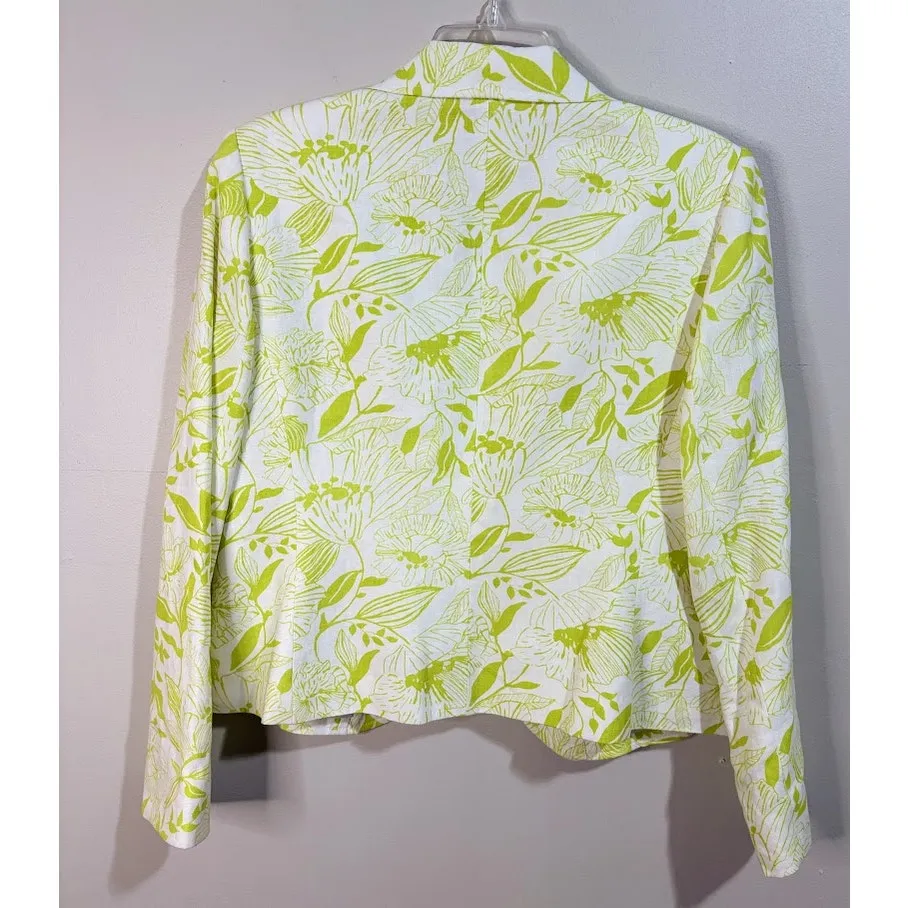 Style & Co Womens Green Floral Linen Blazer Petite Size 14 - Image 4