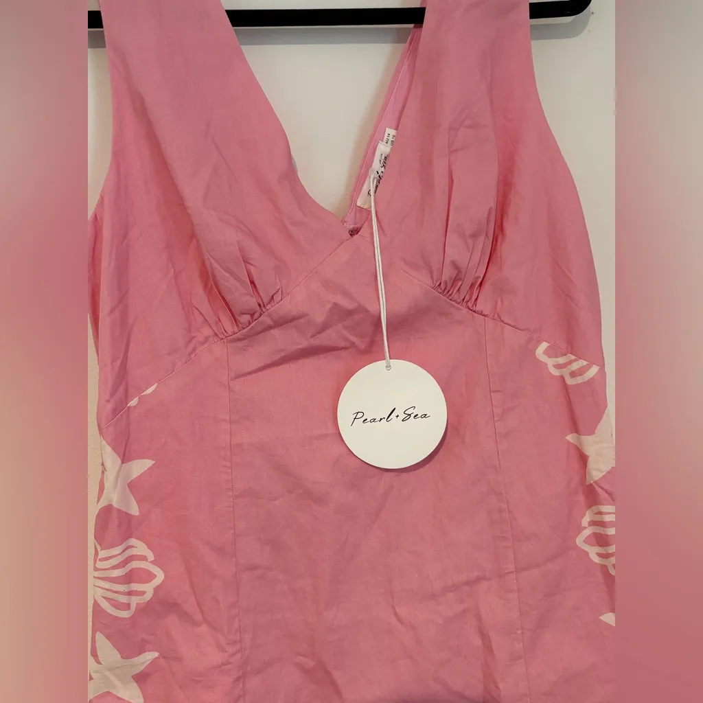 Pearl + Sea Pink Summer Mini Dress Shells Starfish Beach Vacation - Image 4