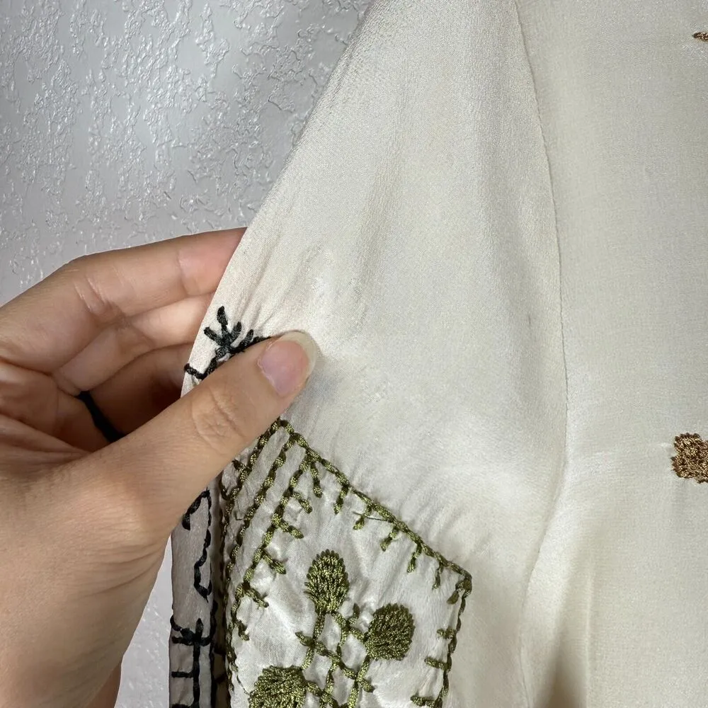 Johnny Was Biya Cream Beige Tunic Blouse Embroidered Size M Cover Up Sheer - Image 3