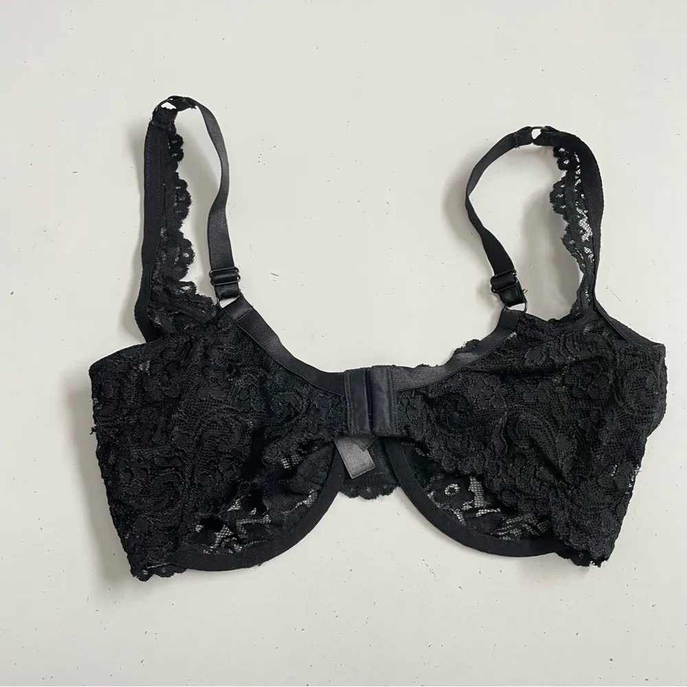 Smart Sexy Bra Lace Underwire Unlined Semi Sheer Adjustable Diamond Bow Black - Image 6