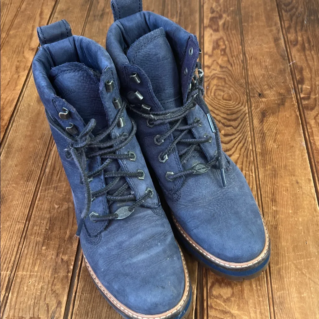 Timberland chunky cabincore womens blue lined suede leather work Boots size 7 - Image 3