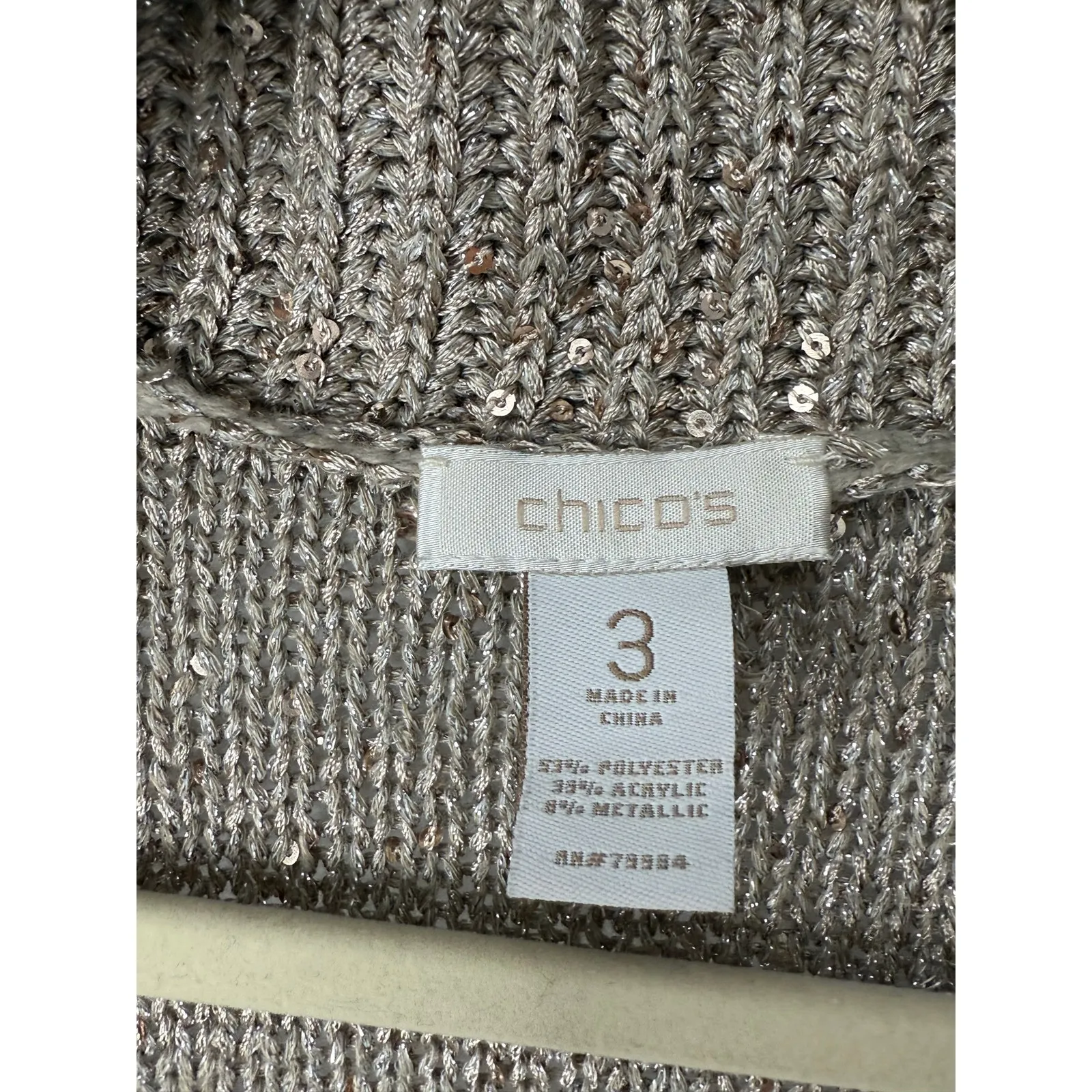 Chico’s Metallic Sequin Open Front Cardigan Sweater Women’s 3 XL Holidays NYE - Image 4