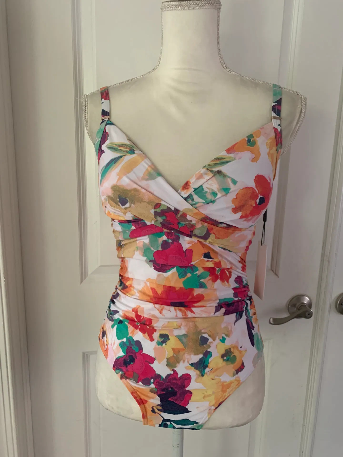 Women's White Floral  Full Coverage One Piece Swimsuit - Image 8