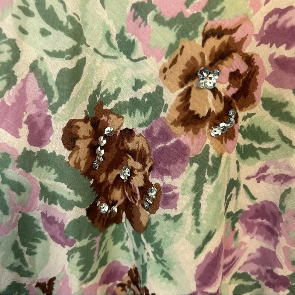 Vintage Deadstock NEW sequin embellished floral cottagecore retro midi skirt 12 Green - Image 10