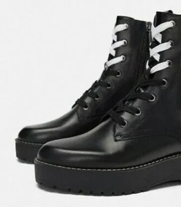 ZARA Leather Platform Combat Boot - Image 3