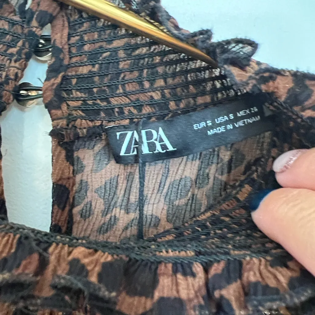 Zara Sheer Leopard Print Midi Dress Women’s Size Small - Image 5