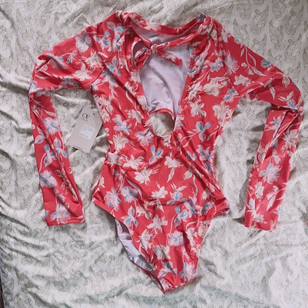 OP Ocean pacific swimwear swimsuit 1 pieces cinnamon floral orange silky stretch - Image 2