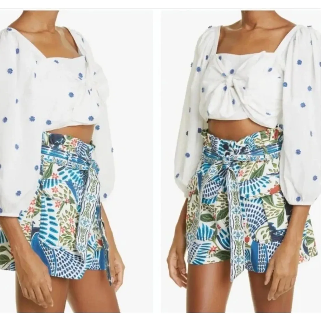 FARM Rio High Waist Shorts in Blue Tropical Print Size XSmall - Image 7