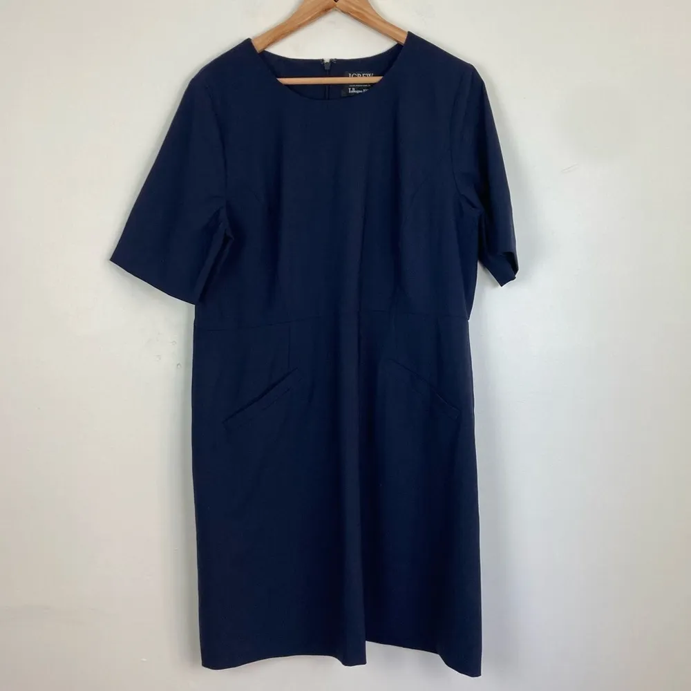 J. Crew Italian stretch wool navy blue A-line tailored knee length dress. Sz 18 - Image 10