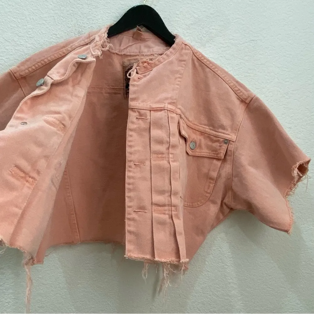 FREEGO Peachy Customized Short Sleeve Oversized Cropped Denim Jacket S Pink - Image 6