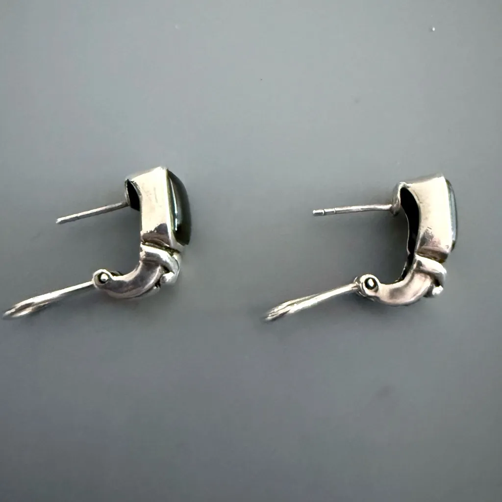 FAS Onyx Earrings Sterling Silver French Clip Vintage - Image 4
