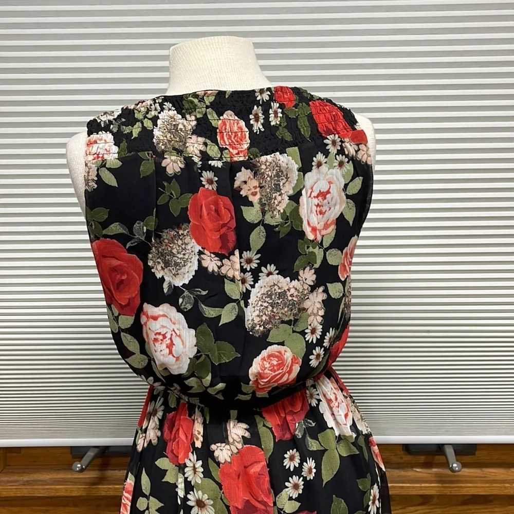 Disney Beauty And The Beast Black Red Rose Floral Sleeveless Maxi Dress Size S - Image 8