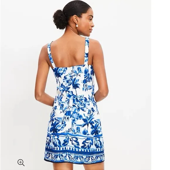 LOFT Blue and White Linen Dress - Image 2