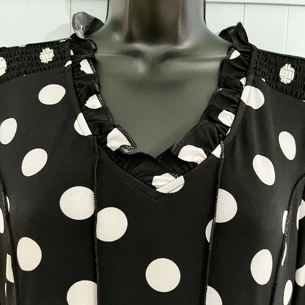 Cato Polka Dots Black And White Midi Dress - Image 3