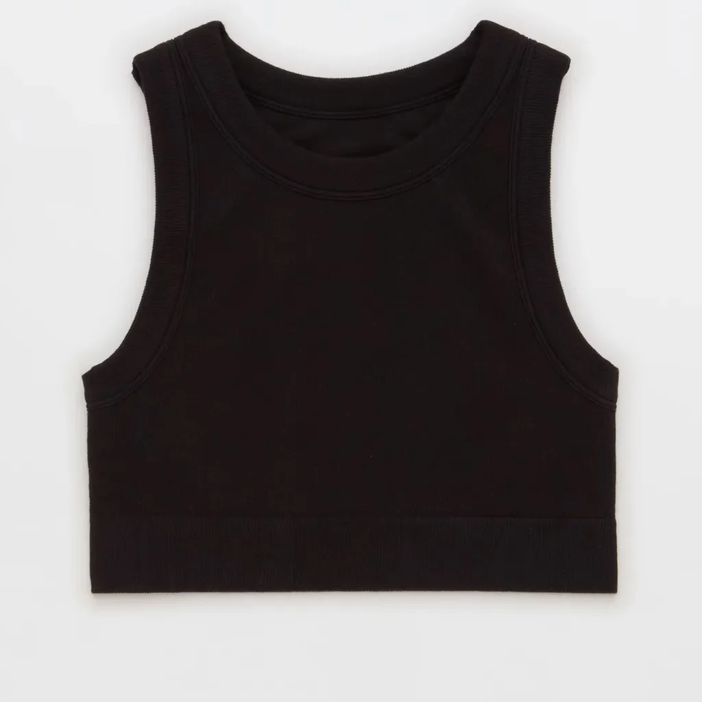Aerie Offline Seamless Ribbed High Neck Sports Bra Black XS - Image 3