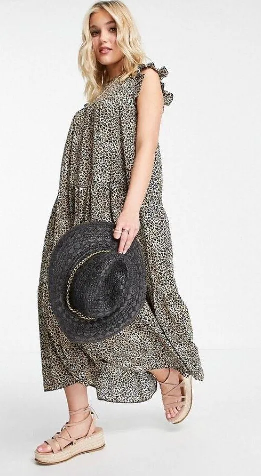 ASOS Sleeveless Tiered Midi Dress in Leopard - Image 3