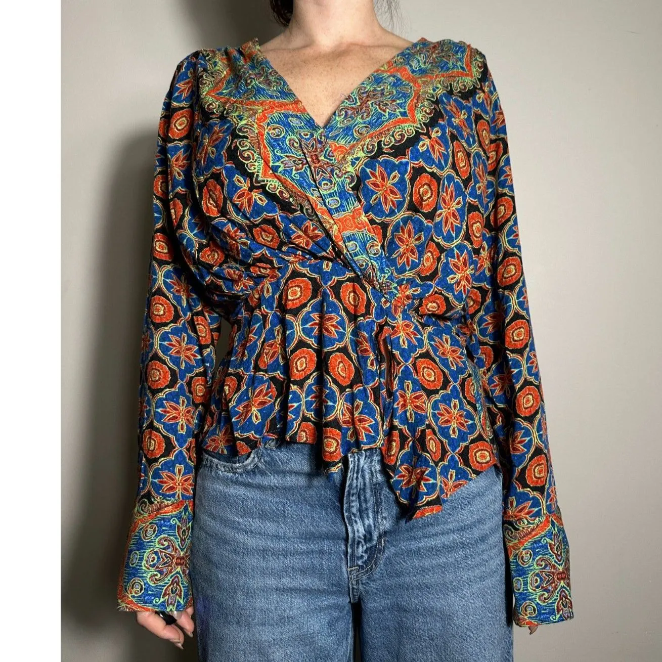 Free People Multicolor Boho Falling For You Longsleeve Blouse Size Large - Image 2