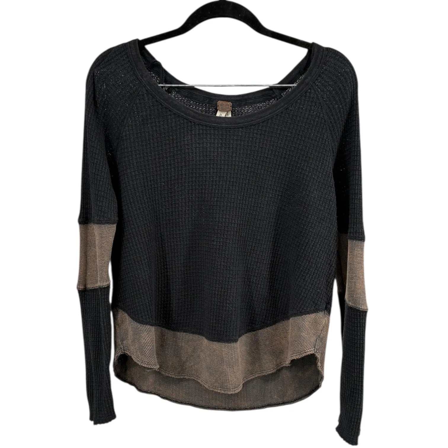 We The Free Free People Colorblock Waffle Knit Thermal Top P/S Black - Image 4