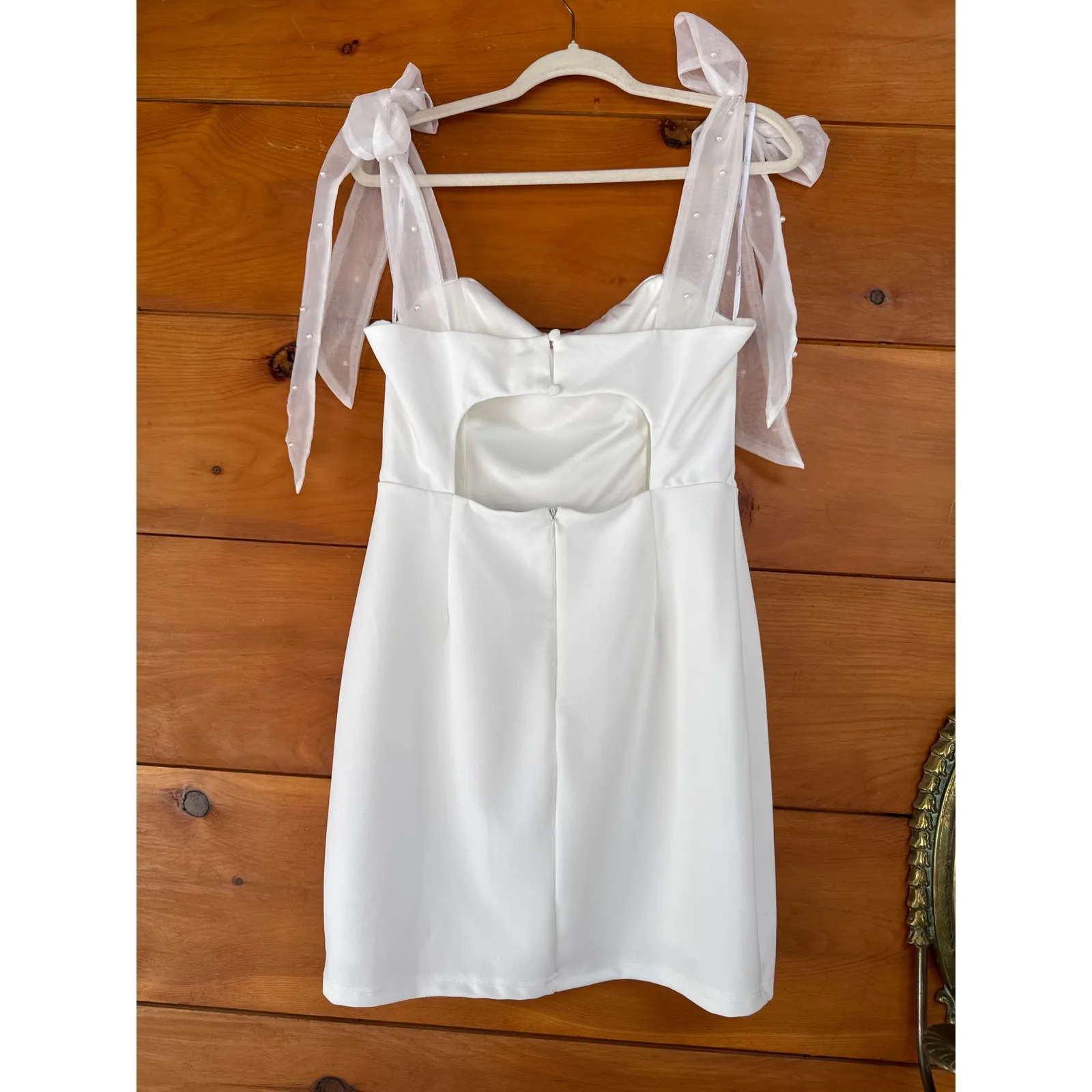Lulus Beaming Perfection White Pearl Organza Tie-Strap Mini Dress Wedding Sz XL - Image 4