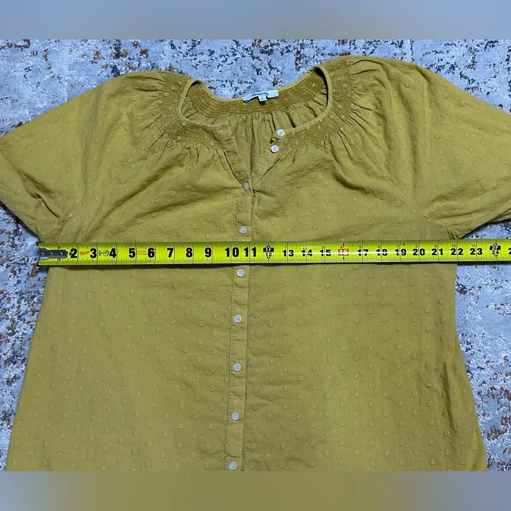 MADEWELL Floral Embroidered Smocked-Neck Raglan button up Top Size Large yellow - Image 5