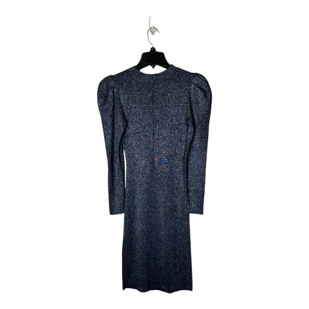 Sachin + Babi Dress Womens Small Navy Blue Metallic Knit Puff Sleeve Amelie Mini - Image 4