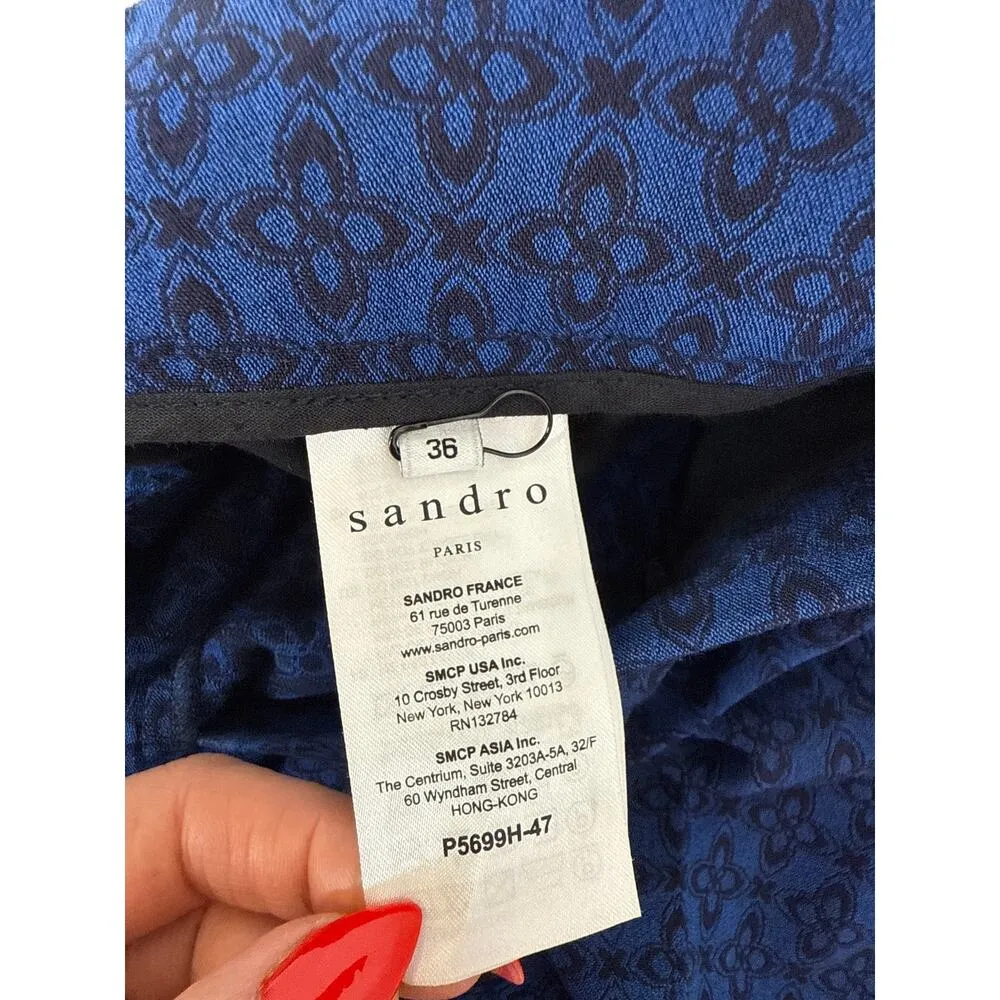 Sandro Blue & Black High Waisted Straight Leg Pants Designer Size 0 / XS - Image 7