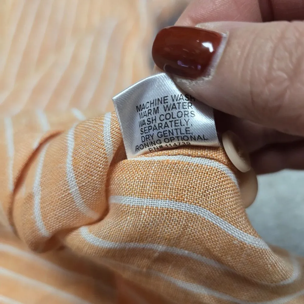 Flax Womens Men's Shirt Linen Button Down Orange Stripe Shirt Minimalist Sz M - Image 4