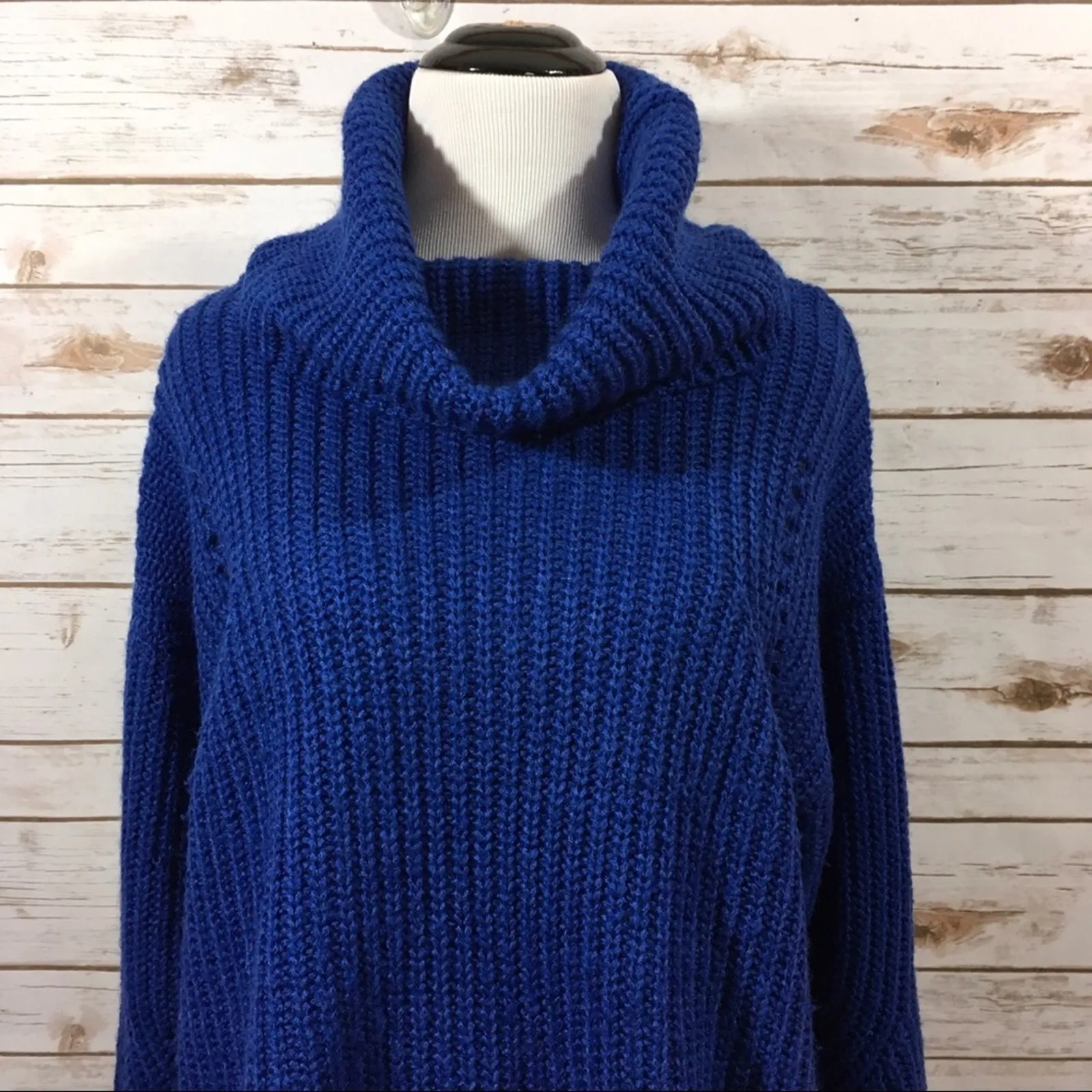 Ten Sixty Sherman Chunky Knit Cowl Neck Sweater - Blue - Medium - Image 10