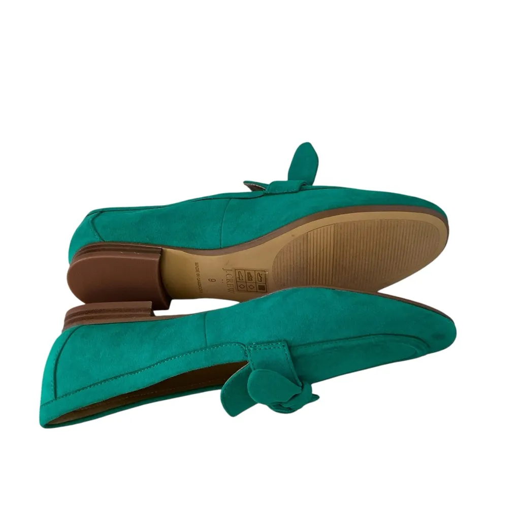J.Crew suede leather bow loafers green Sz 9 almond toe slip on shoes - Image 4