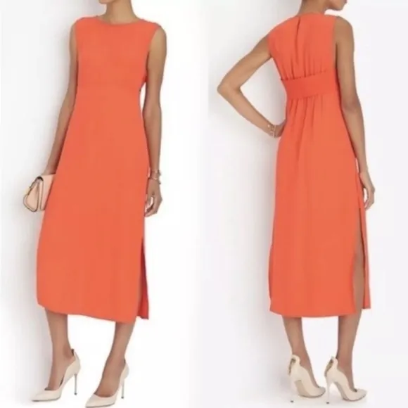 A.L.C. Sleeveless Silk Lowry Slit Midi Dress Tangerine Orange - Image 2
