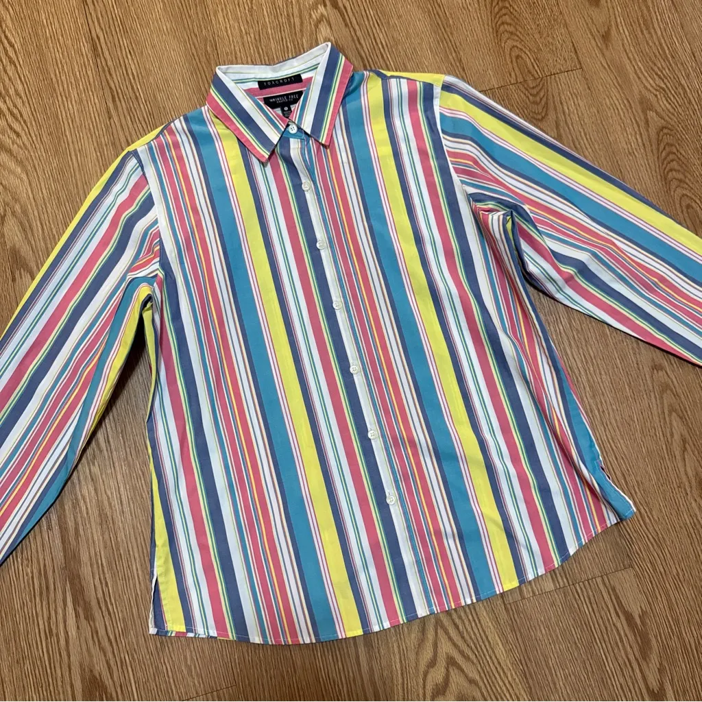 Foxcroft Women's Button Up Shirt Long Sleeve Wrinkle Free Classic Stripe Size 10 - Image 2