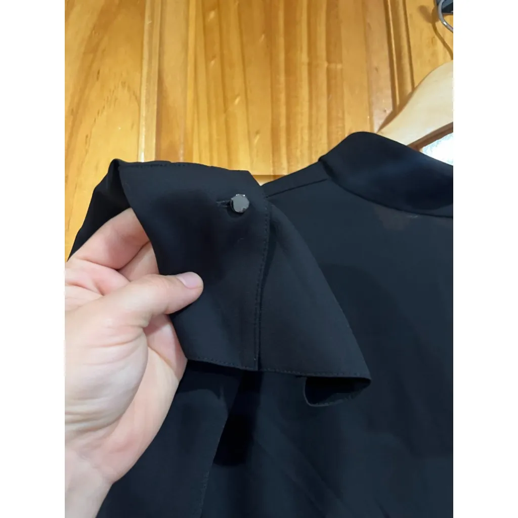 Women’s Misook V Neck Classic Workwear Black Crepe Pointelle Midi Dress Small - Image 4