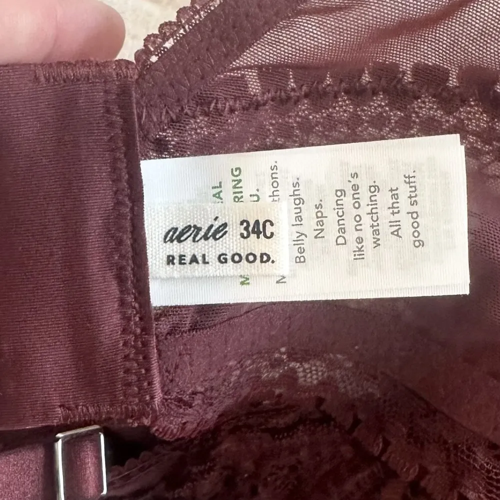 NWT Aerie Maroon Real Power Wireless Push Up Joy Convertible Lace Bra - 34C - Image 4