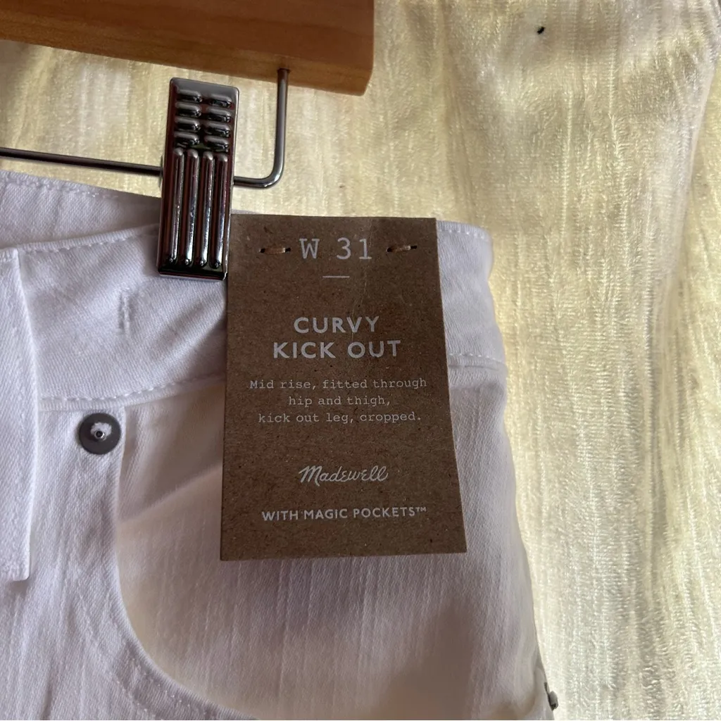 Madewell Curvy Kick Out Crop Jean Flare Denim‎ Pure White NWT Size 31 - Image 6