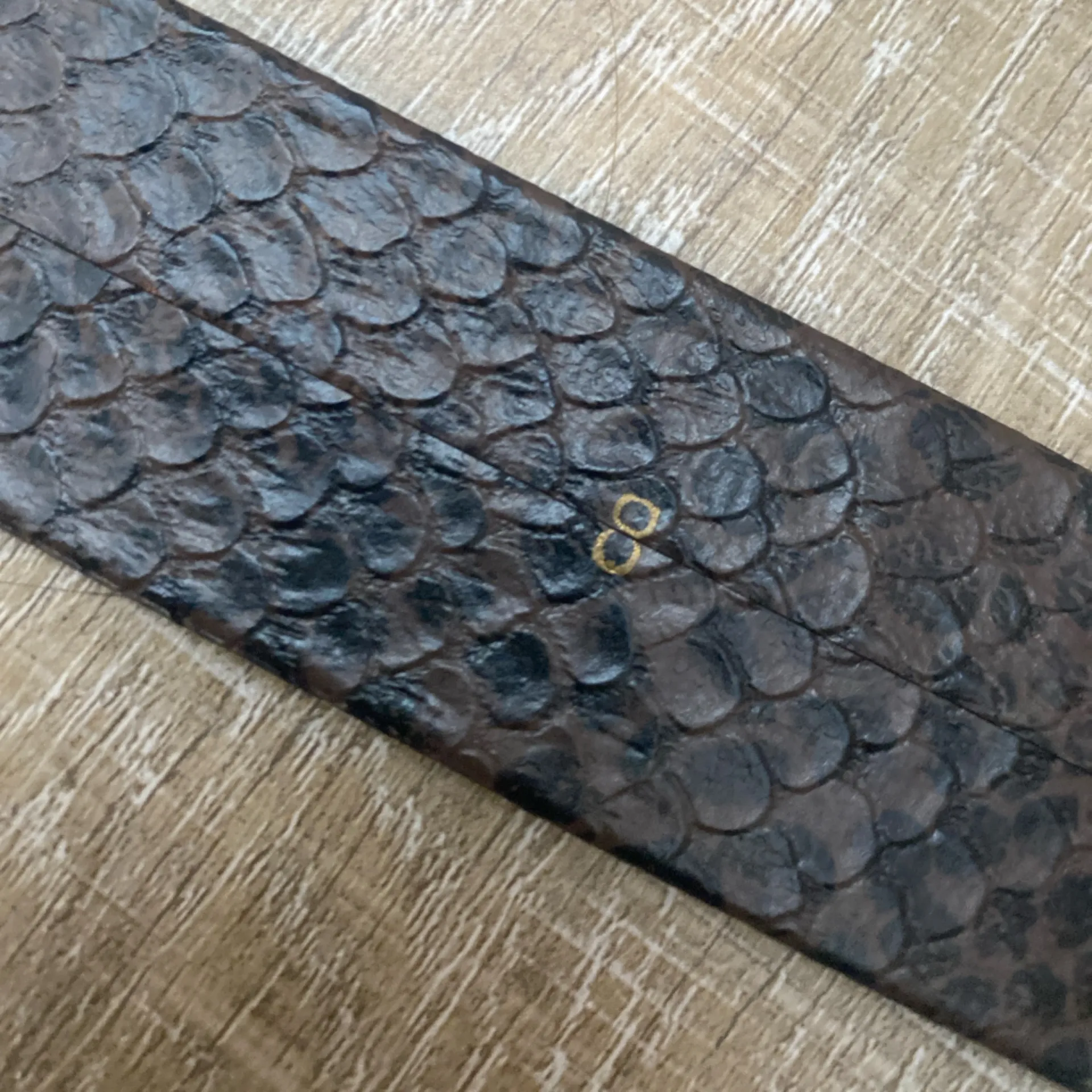 Leather Waist Cincher Belt Python Snakeskin Embossed Brown & Silver Womens 8 Size L - Image 9