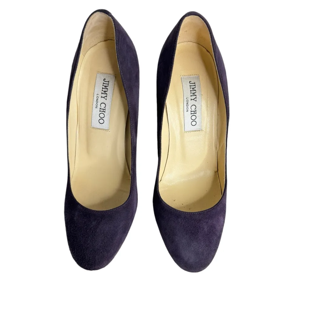 Jimmy Choo Cosmic Eggplant Dark Plum Suede Platform Pumps - Image 4