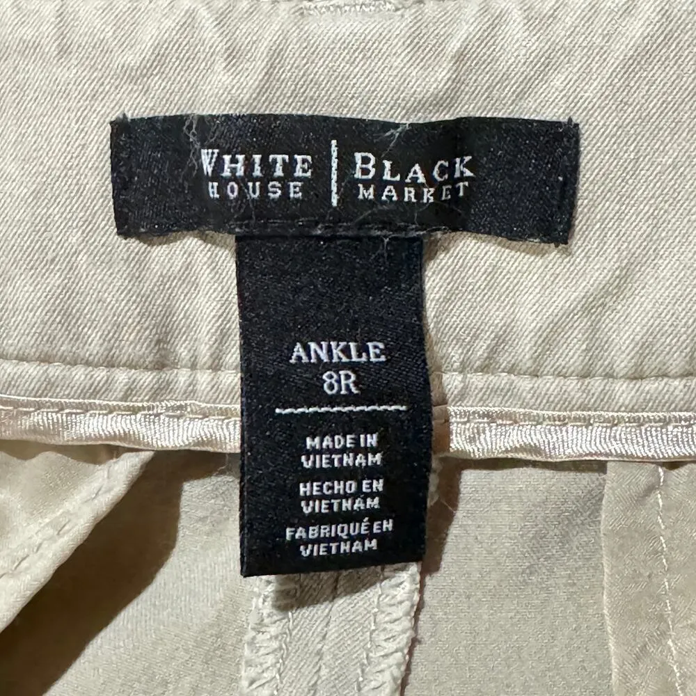 WHBM SZ 8R Ankle Pants Stretch Pockets Zip-Fly Flat Front Mid-Rise Beige - Image 7