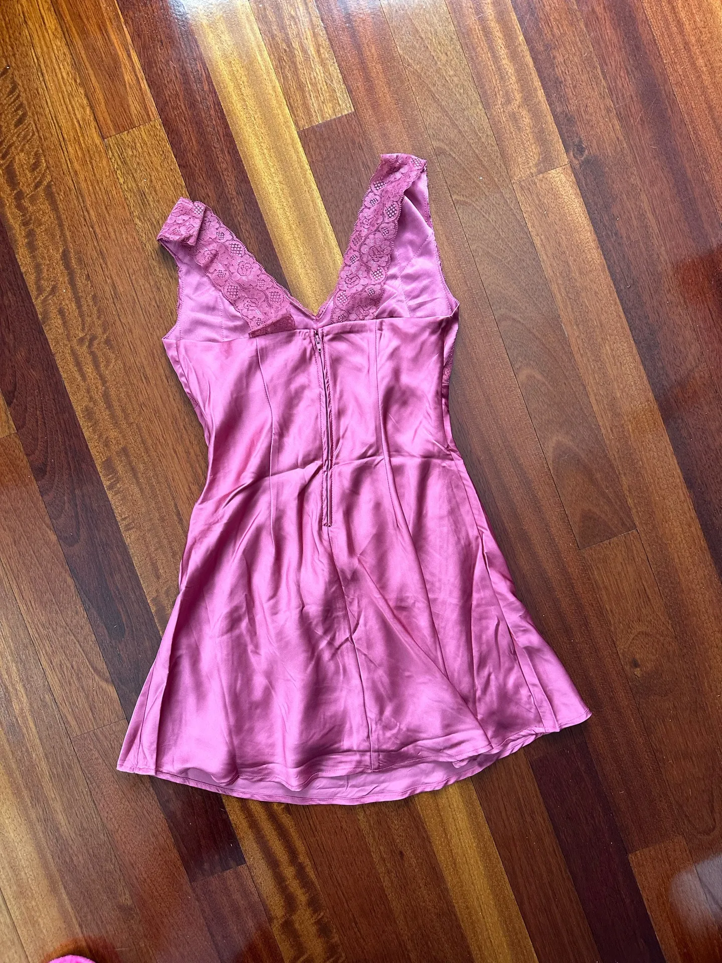  Marcella Lace Trim Satin Mini Dress - Image 3