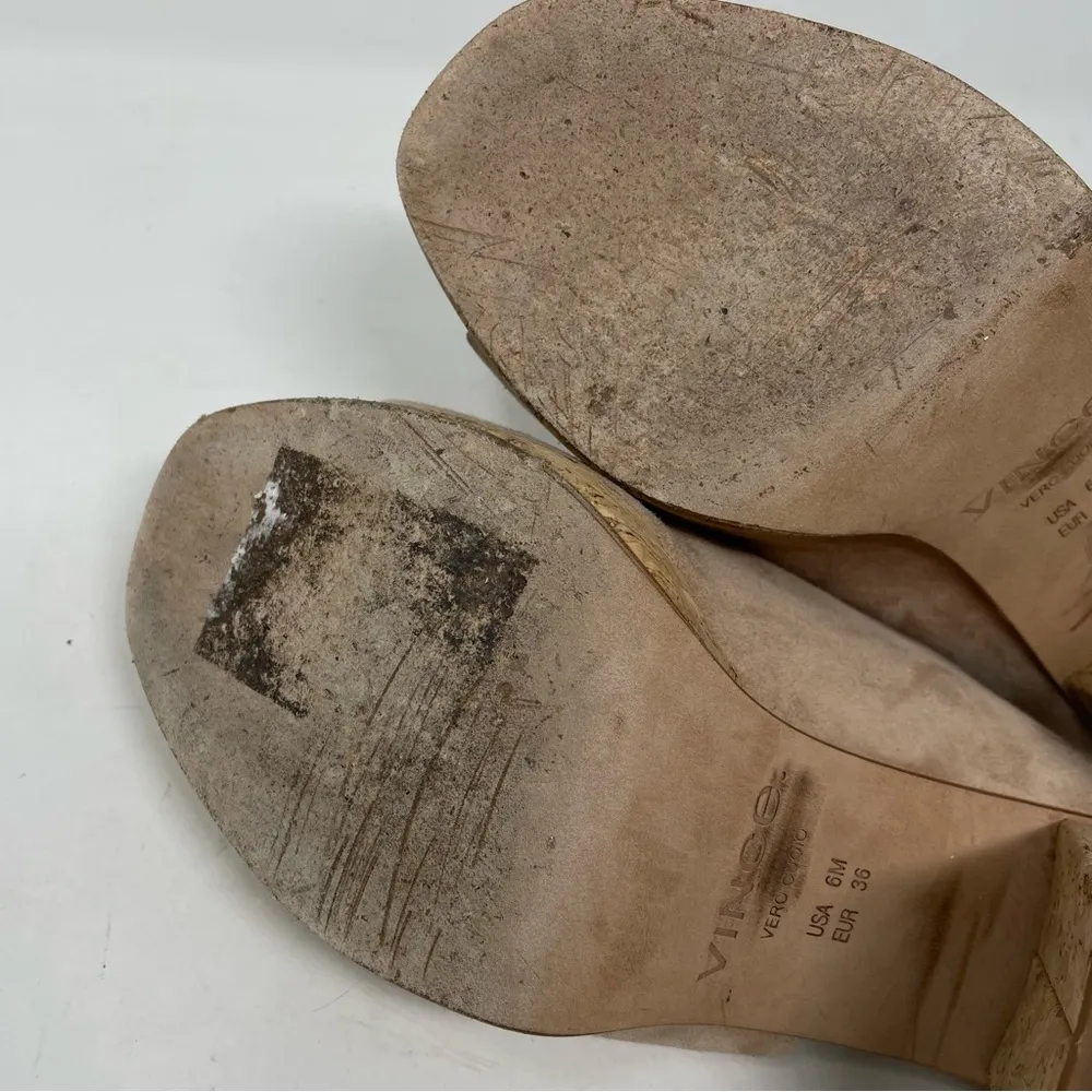 Vince Wyatt Oatmeal Beige Suede Cork Platform Open Toe Chunky Heels Shoes 6 - Image 8
